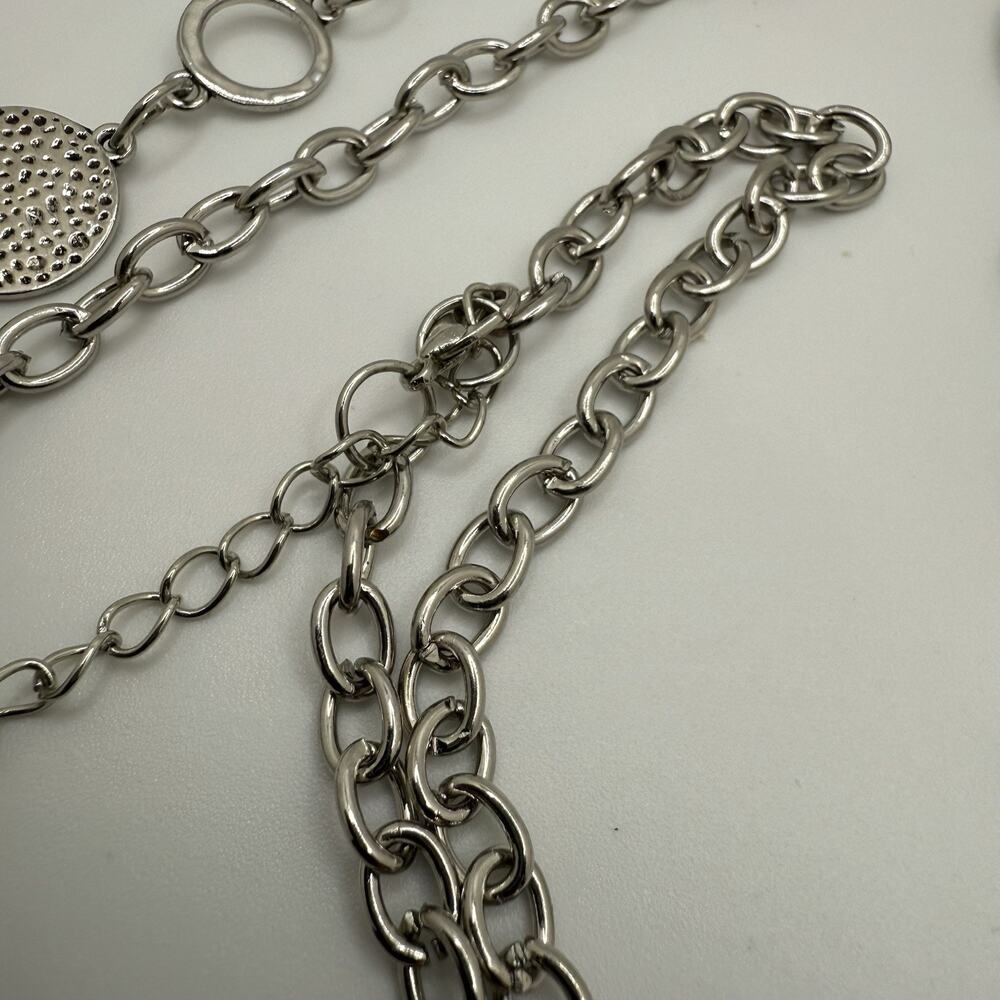 Silver Tone Necklace Faux Pink Pearl Heart Charm Long‎ 40” + 3” Extender - Picture 5 of 10